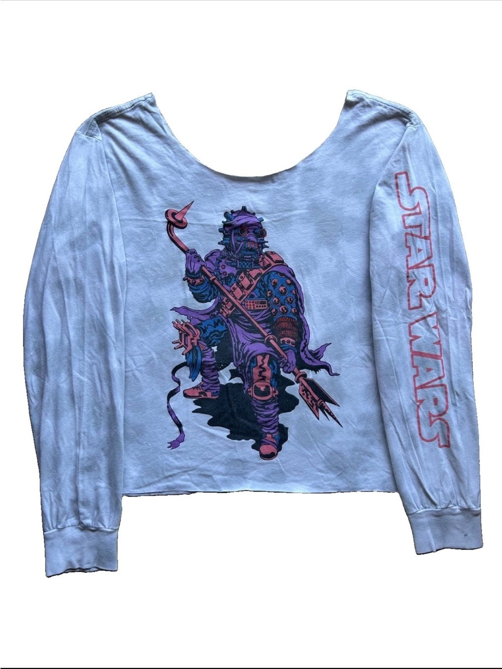 Y2K Indie Sleaze Star Wars Off The Shoulder Long Sleeve Tee Oversized 90s Sci Fi - Picture 3 of 8